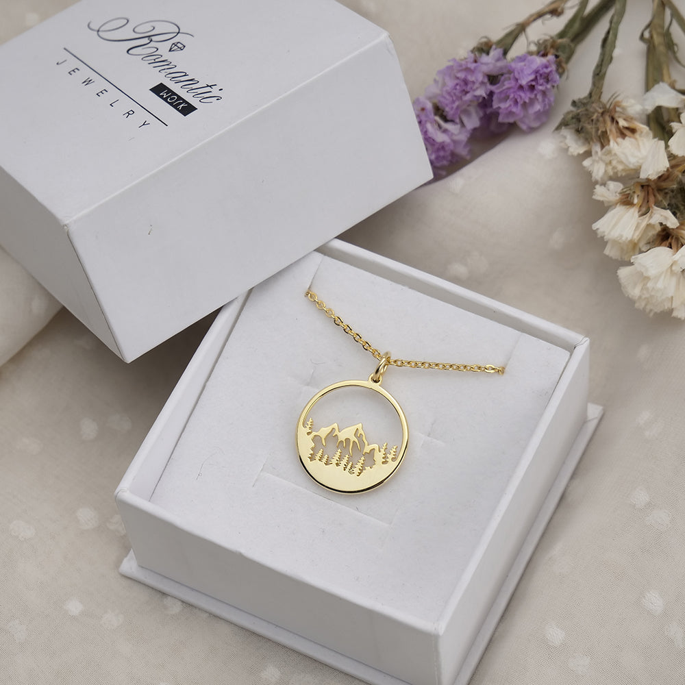 Dainty Pine Tree & Mountain Range Necklace