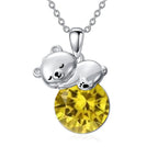 Sterling Silver Birthstone Teddy Bear Pendant Necklace Christmas Gifts