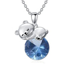 Sterling Silver Birthstone Teddy Bear Pendant Necklace Christmas Gifts