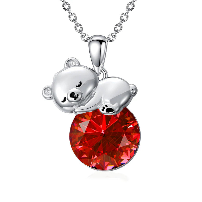 Sterling Silver Birthstone Teddy Bear Pendant Necklace Christmas Gifts