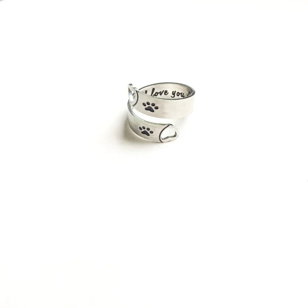 Byrne - Adjustable paw & heart ring with twist design made of silver