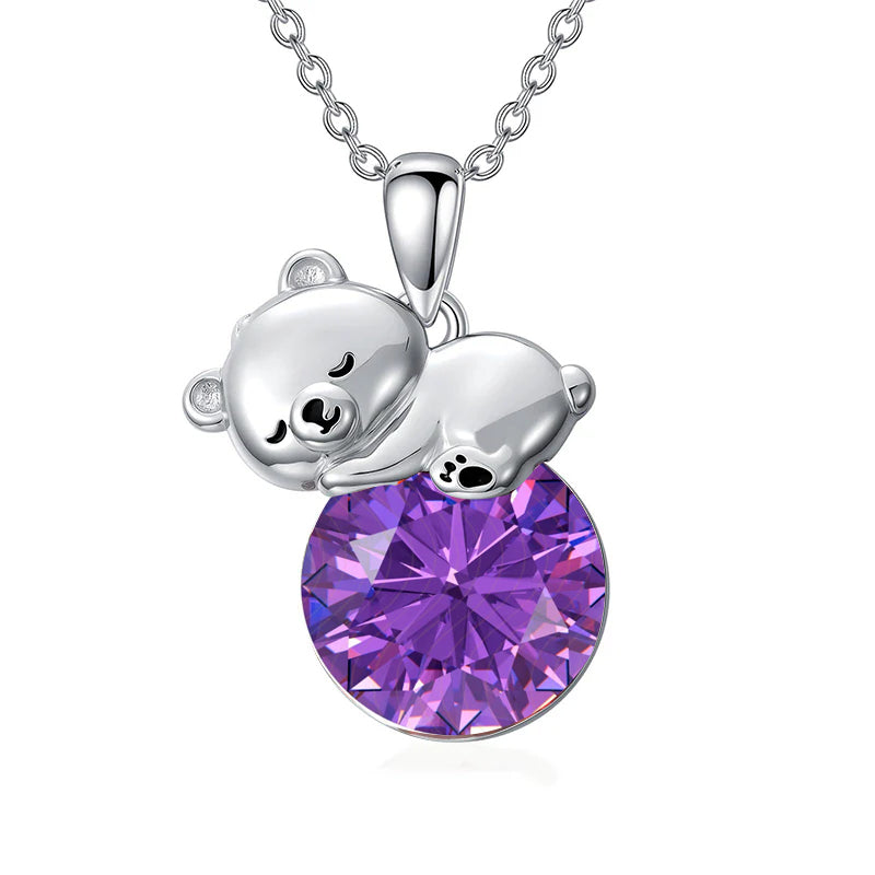 Sterling Silver Birthstone Teddy Bear Pendant Necklace Christmas Gifts