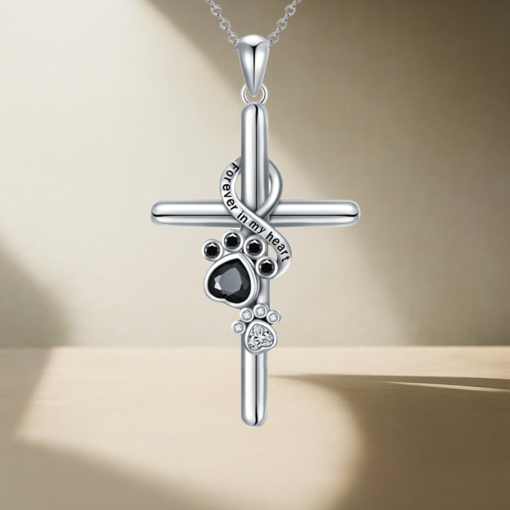 Ezola - Paw & cross necklace in silver