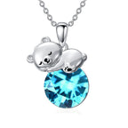 Sterling Silver Birthstone Teddy Bear Pendant Necklace Christmas Gifts