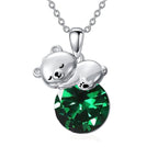 Sterling Silver Birthstone Teddy Bear Pendant Necklace Christmas Gifts