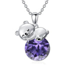 Sterling Silver Birthstone Teddy Bear Pendant Necklace Christmas Gifts
