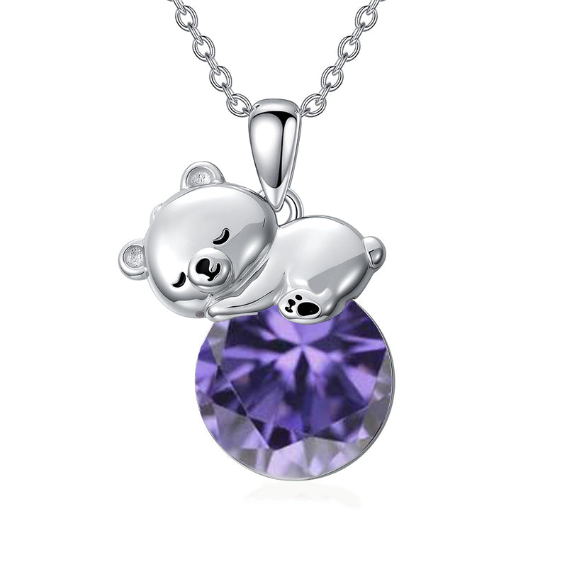 Sterling Silver Birthstone Teddy Bear Pendant Necklace Christmas Gifts