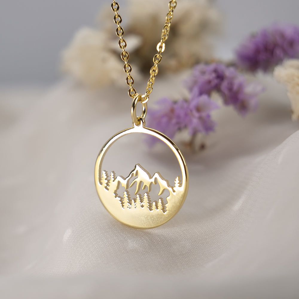 Dainty Pine Tree & Mountain Range Necklace