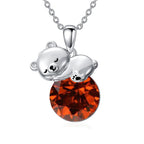 Sterling Silver Birthstone Teddy Bear Pendant Necklace Christmas Gifts