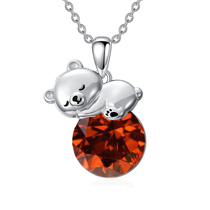 Sterling Silver Birthstone Teddy Bear Pendant Necklace Christmas Gifts