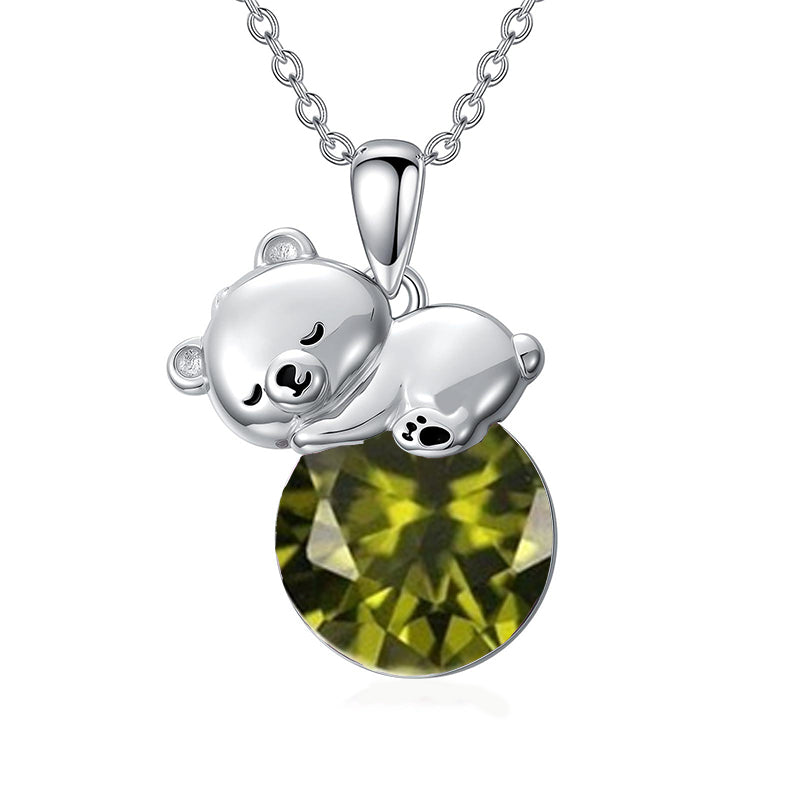 Sterling Silver Birthstone Teddy Bear Pendant Necklace Christmas Gifts