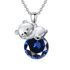 Sterling Silver Birthstone Teddy Bear Pendant Necklace Christmas Gifts