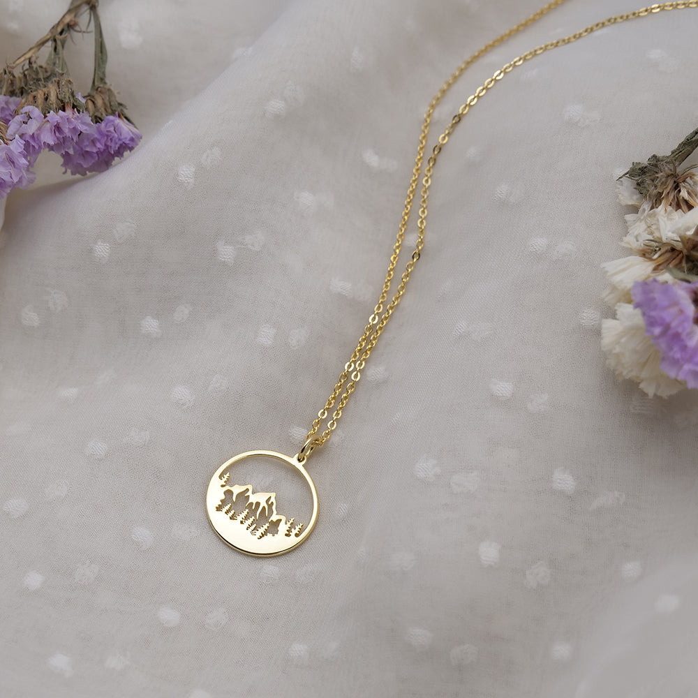 Dainty Pine Tree & Mountain Range Necklace