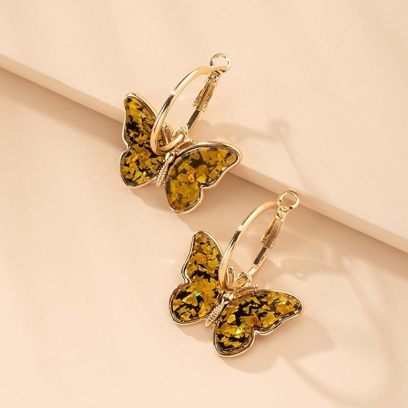 Gold Multicolor Butterfly Hoop Earrings