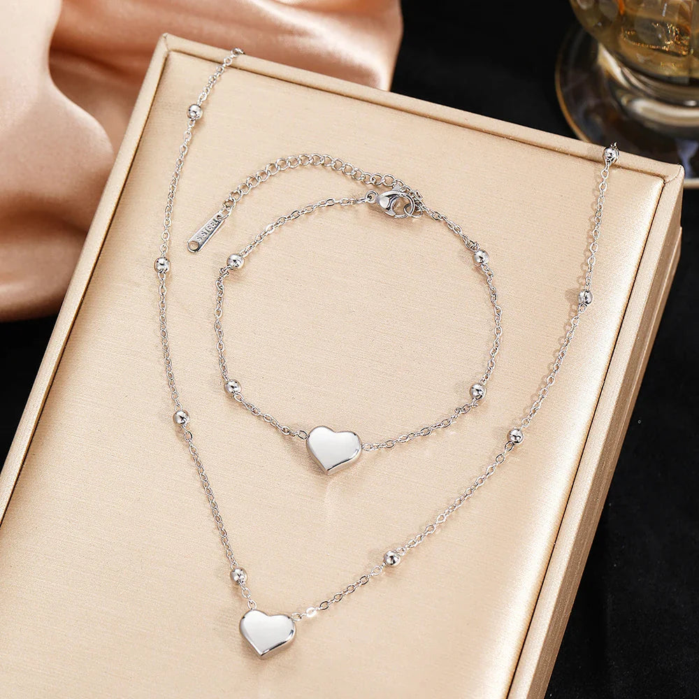 Stainless Steel Heart Pendant Set