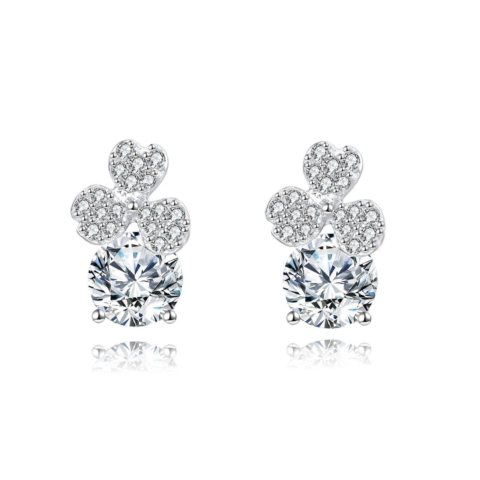 925 Sterling Silver Elegant Floral Moissanite Stud Earrings In Silver