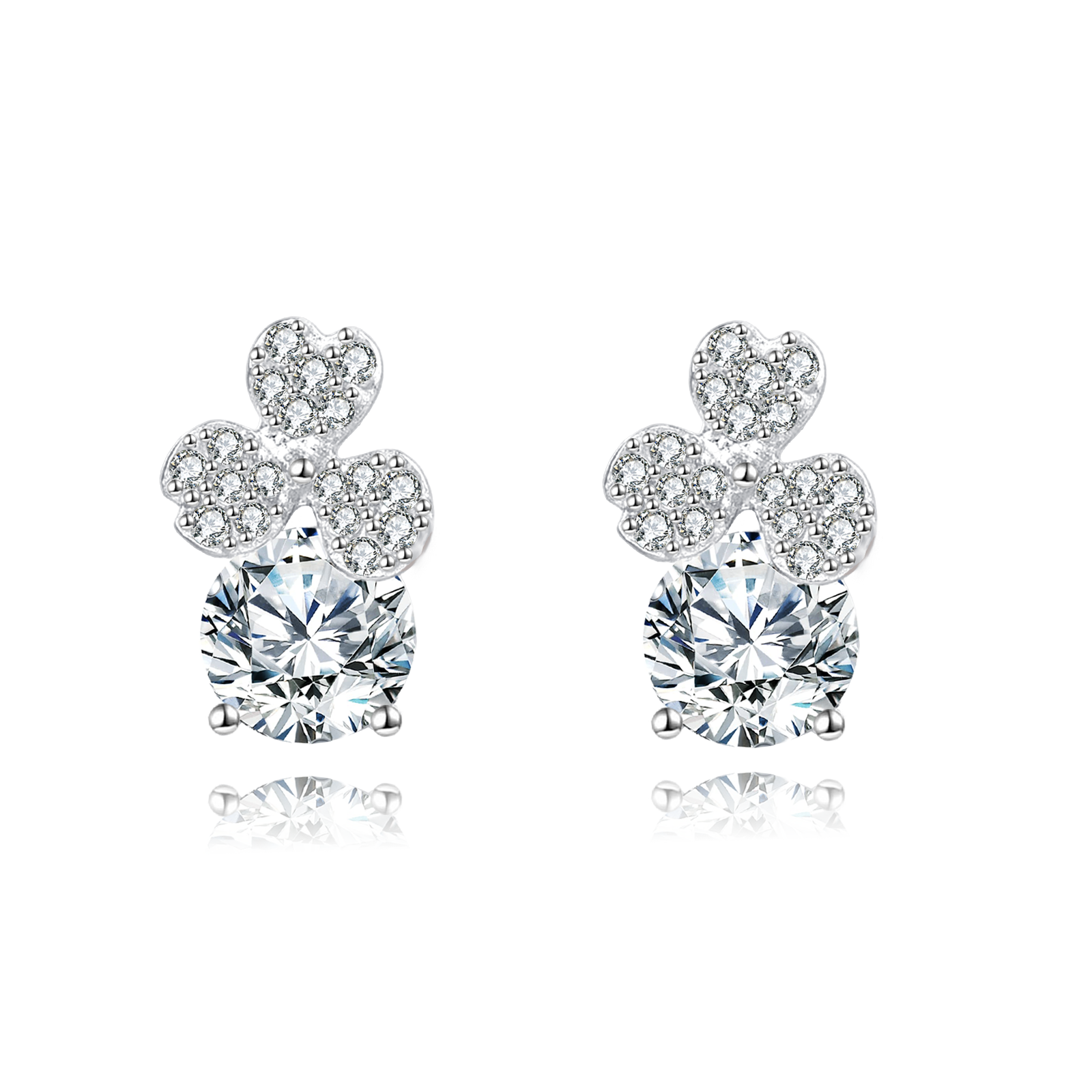 925 Sterling Silver Elegant Floral Moissanite Stud Earrings In Silver