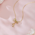 925 Sterling Silver Elegant Plated With Gold Bow Necklace With Zircon Accents