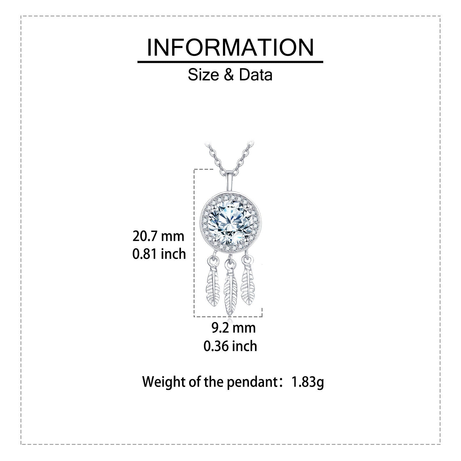 925 Sterling Silver Elegant Moissanite Feather Charm Necklace In Sterling Silver