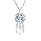 925 Sterling Silver Elegant Moissanite Feather Charm Necklace In Sterling Silver