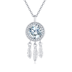 925 Sterling Silver Elegant Moissanite Feather Charm Necklace In Sterling Silver