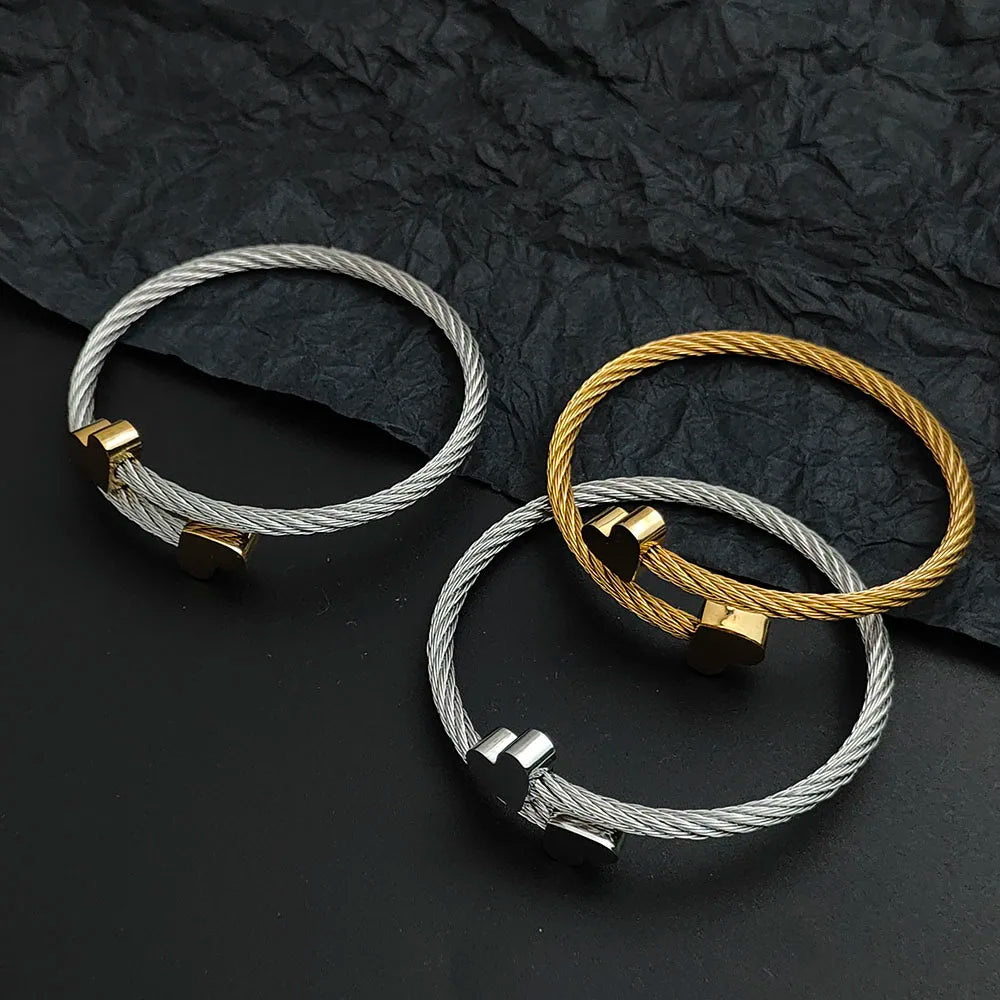 Modern Twisted Wire Heart Bangle