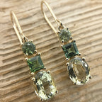 Regal Emerald-Tone Three-Stone Dangles