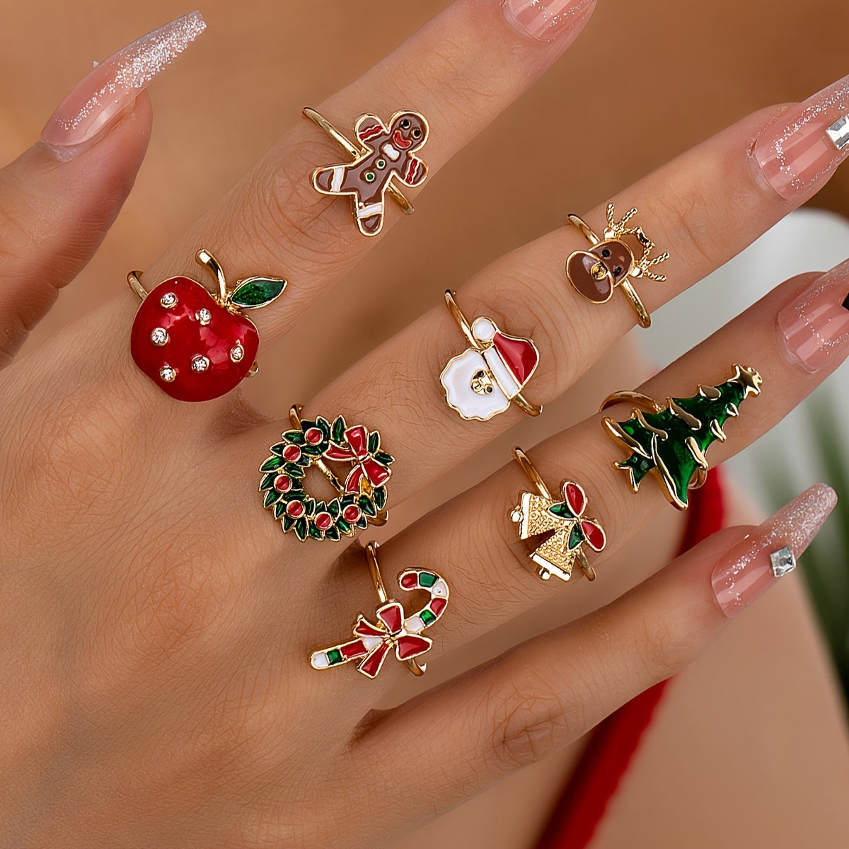 8pcs Christmas Ring Set