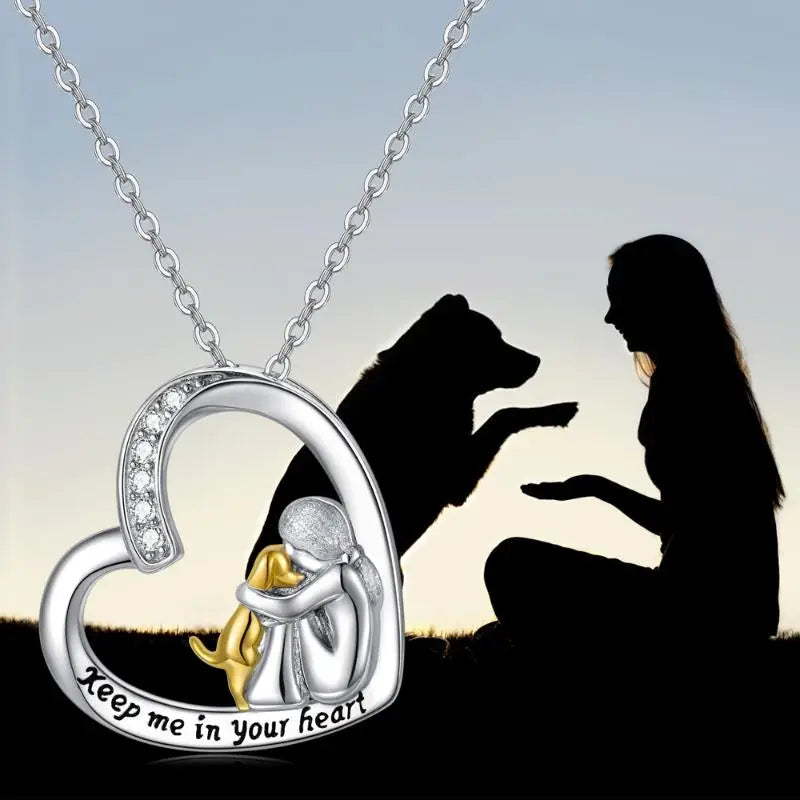 Cantrice - 925 silver necklace with heart & dog motif