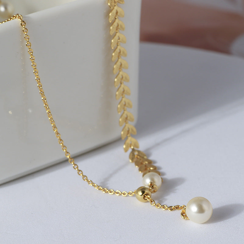 Laurel Leaf Pearl Necklace, Earrings, or Full Set
