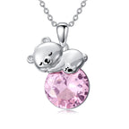 Sterling Silver Birthstone Teddy Bear Pendant Necklace Christmas Gifts
