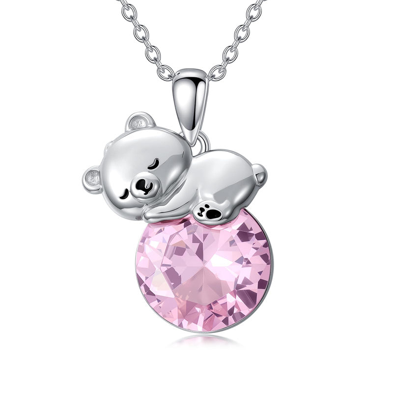 Sterling Silver Birthstone Teddy Bear Pendant Necklace Christmas Gifts