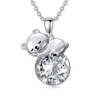 Sterling Silver Birthstone Teddy Bear Pendant Necklace Christmas Gifts