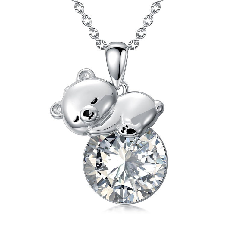 Sterling Silver Birthstone Teddy Bear Pendant Necklace Christmas Gifts