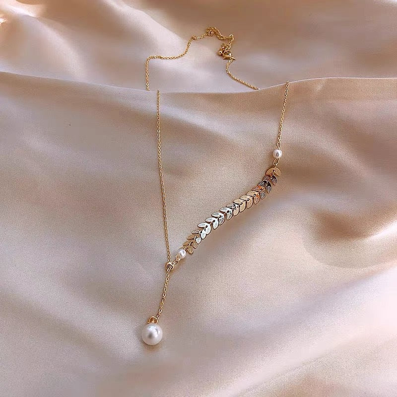 Laurel Leaf Pearl Necklace, Earrings, or Full Set