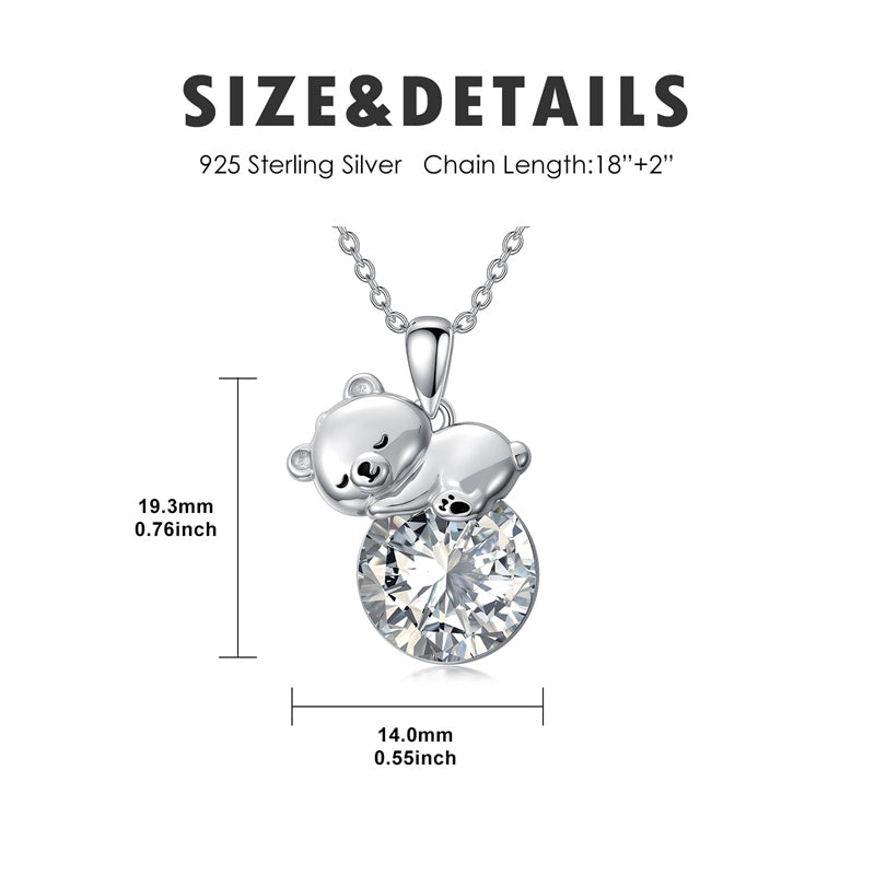 Sterling Silver Birthstone Teddy Bear Pendant Necklace Christmas Gifts