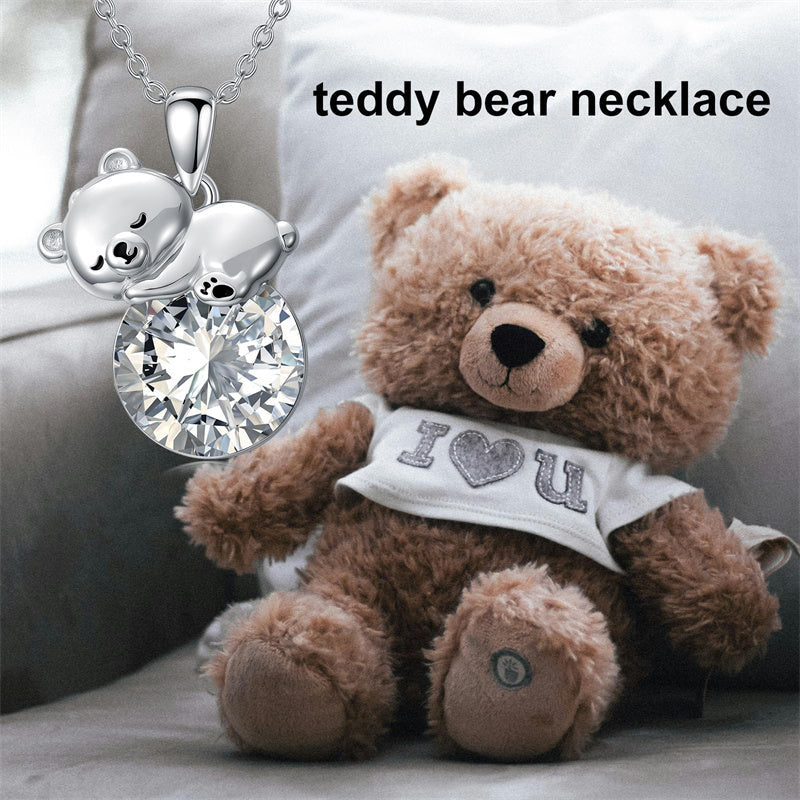 Sterling Silver Birthstone Teddy Bear Pendant Necklace Christmas Gifts