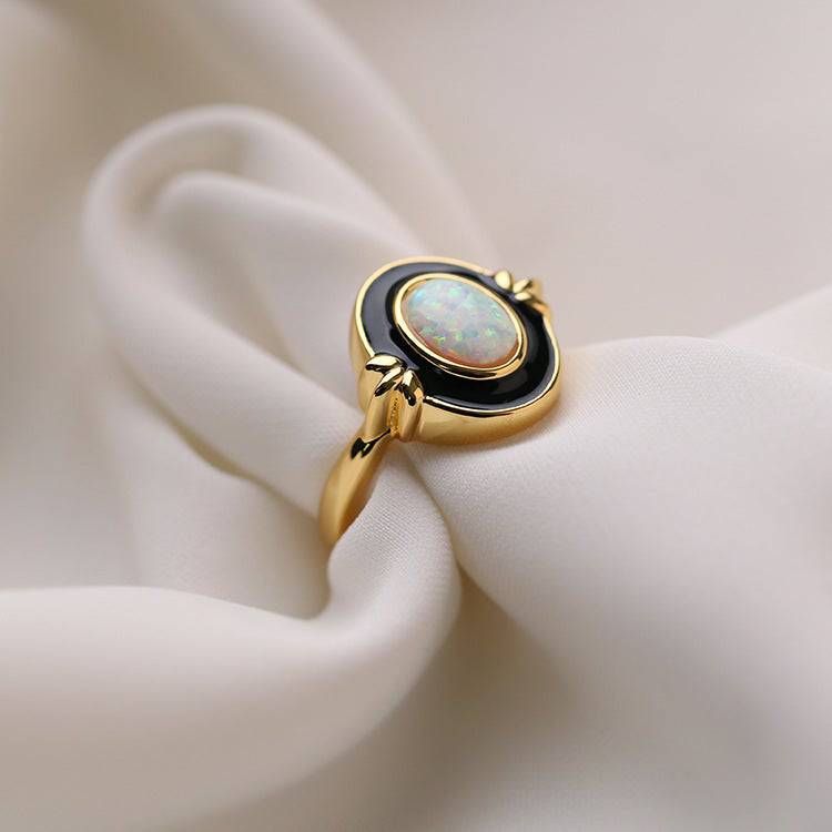 Opal Birthstone Bezel-Set Ring