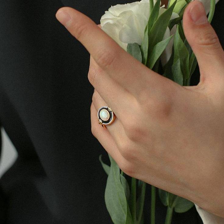 Opal Birthstone Bezel-Set Ring