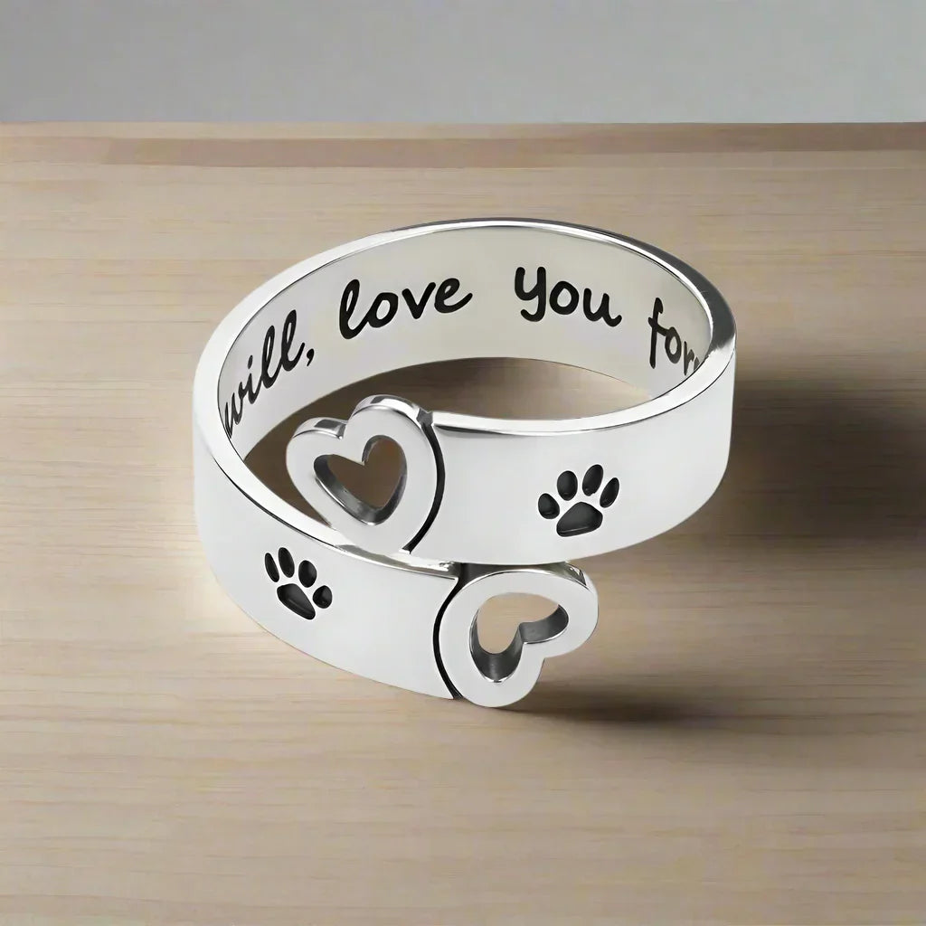 Byrne - Adjustable paw & heart ring with twist design made of silver
