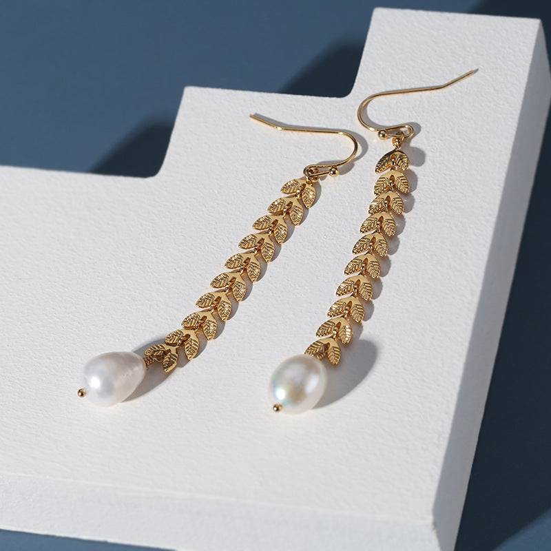Laurel Leaf Pearl Necklace, Earrings, or Full Set