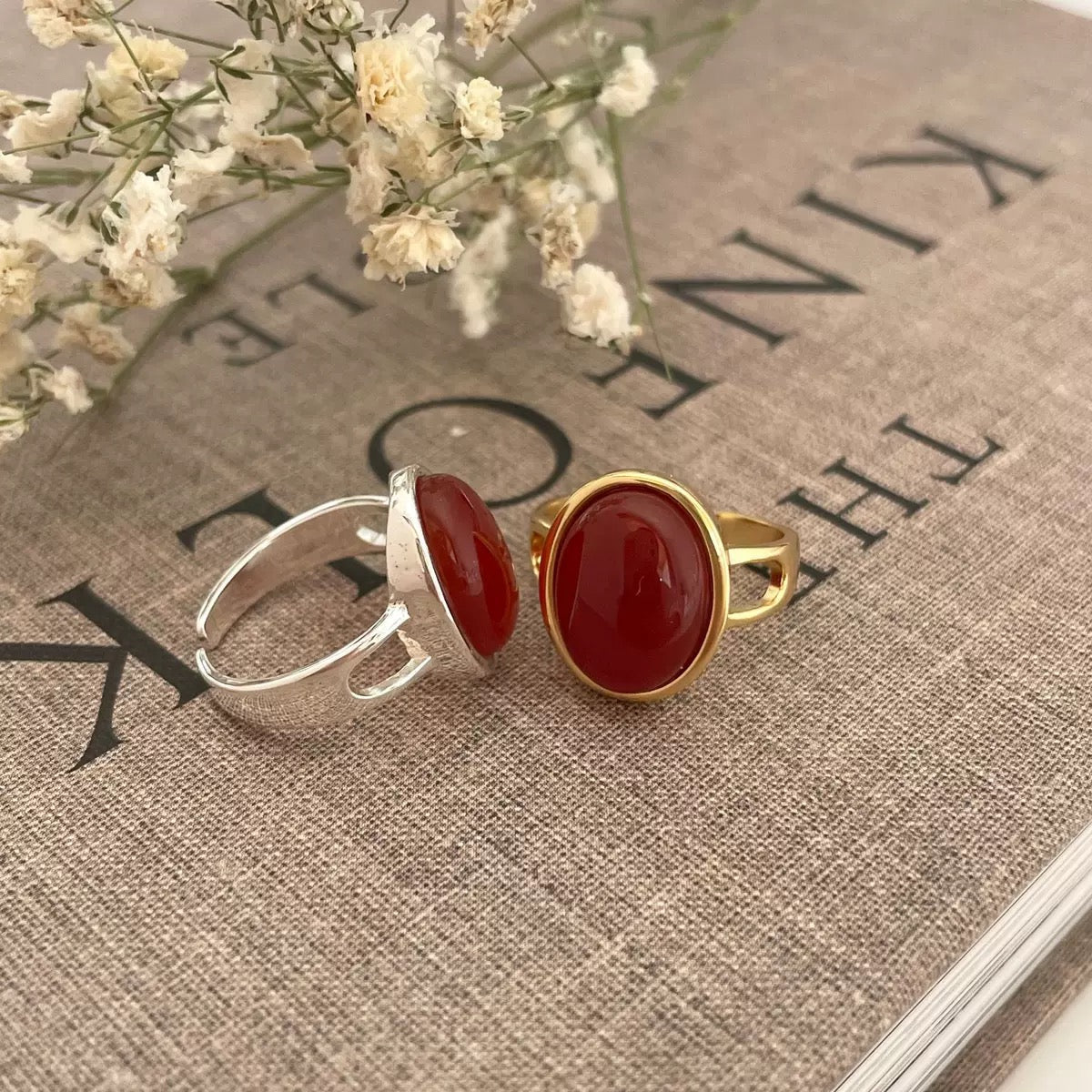 Corine - Deep Red Agate Stone Ring