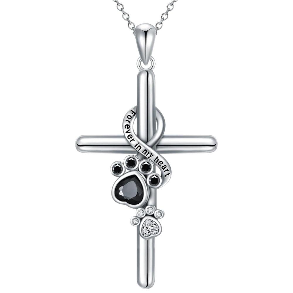 Ezola - Paw & cross necklace in silver